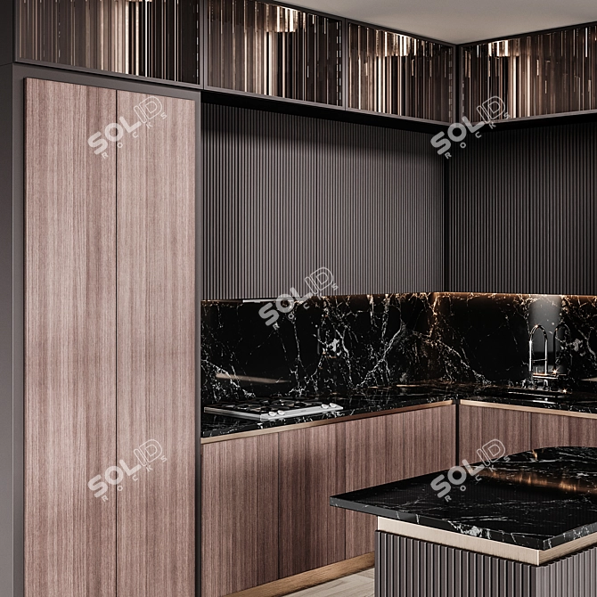 Adjustable Modern Kitchen Design 3D model image 6