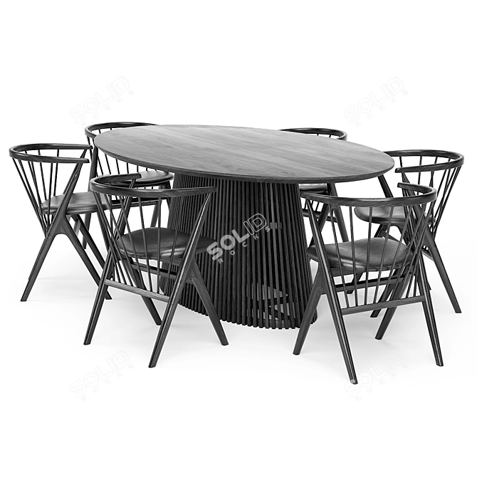 Sleek Black Dining Set 3D model image 1