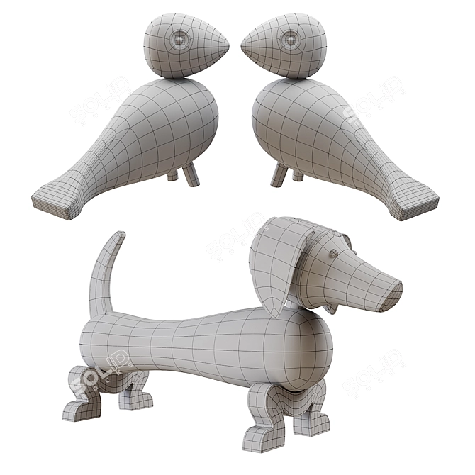 Title: Kay Bojesen PBR Birds & Dog Figurine 3D model image 6