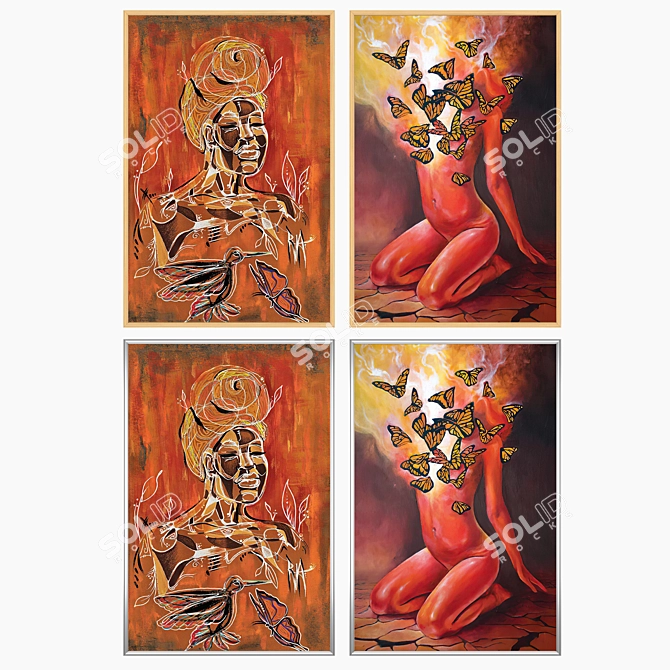 Artistic Wall Decor Set: 2 Paintings, 4 Frame Options 3D model image 3