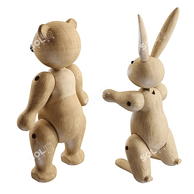 Kay Bojesen PBR Bear and Rabbit Figurine Collection 3D model image 6