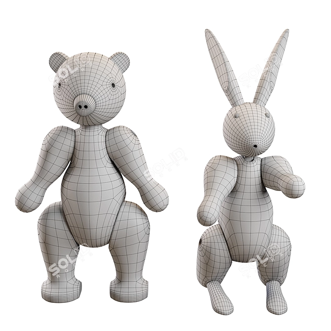 Kay Bojesen PBR Bear and Rabbit Figurine Collection 3D model image 7