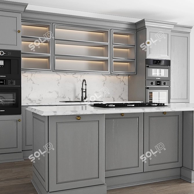 Classic Kitchen 002 - Bosch Hob, Oven, Coffee Machine, Sink 3D model image 3