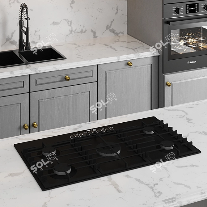 Classic Kitchen 002 - Bosch Hob, Oven, Coffee Machine, Sink 3D model image 4