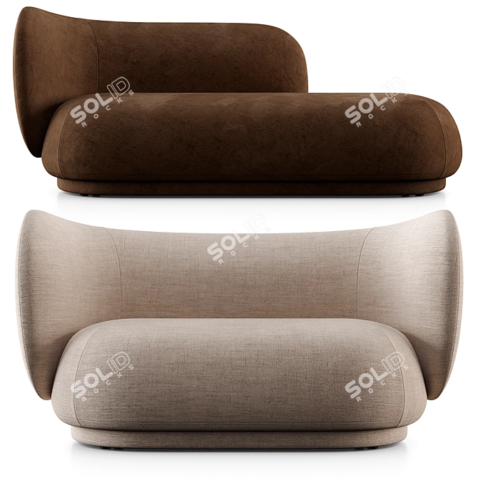 Modern Scandinavian Rico Divan & 2 Seat Sofa 3D model image 1