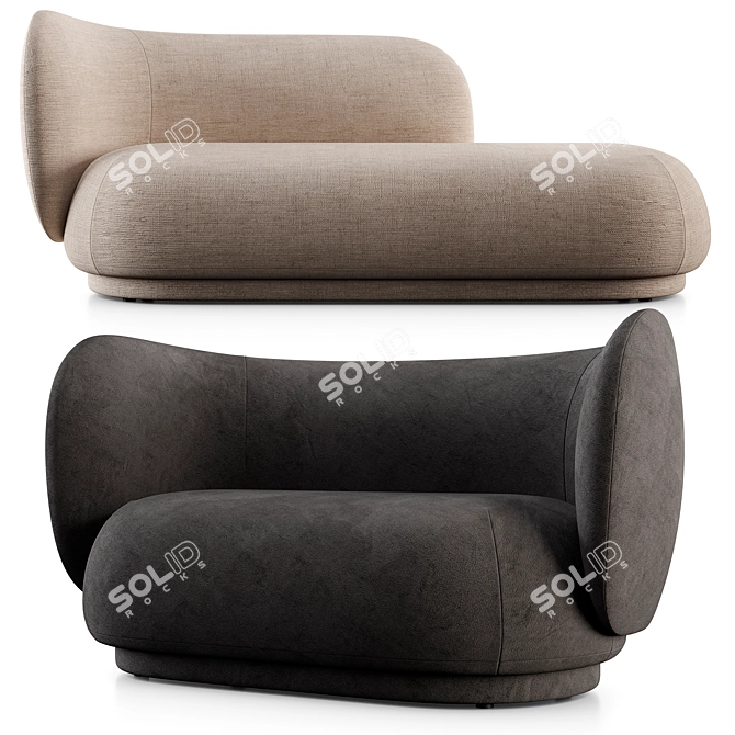 Modern Scandinavian Rico Divan & 2 Seat Sofa 3D model image 2