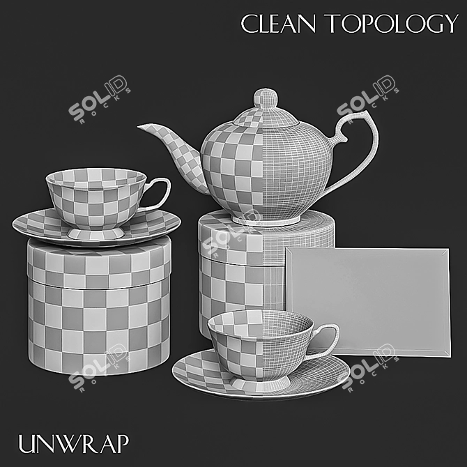 Elegant Black Gold Tea Set 3D model image 5