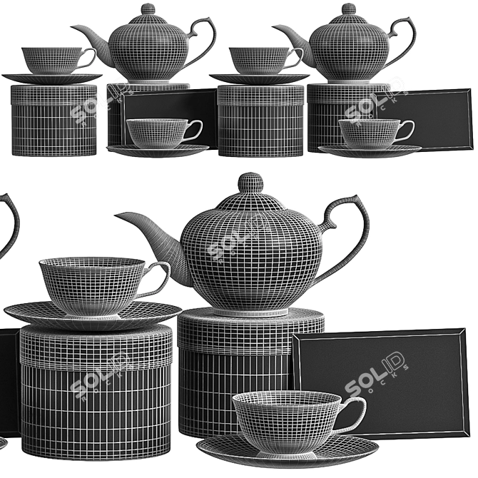 Elegant Black Gold Tea Set 3D model image 6