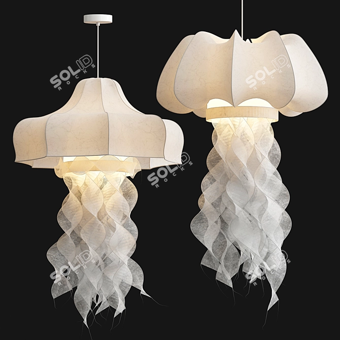 Elegant Silk Jellyfish Pendant Light 3D model image 1