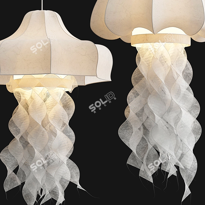 Elegant Silk Jellyfish Pendant Light 3D model image 2