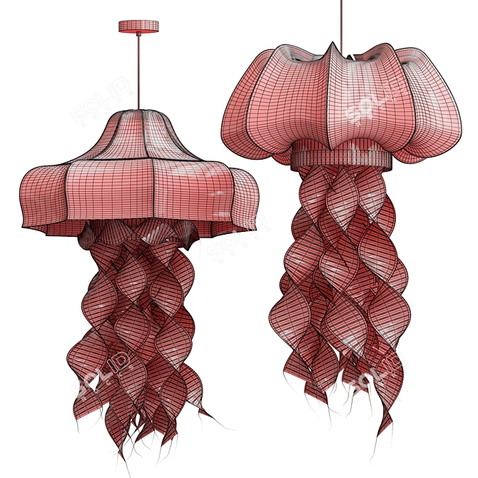 Elegant Silk Jellyfish Pendant Light 3D model image 4