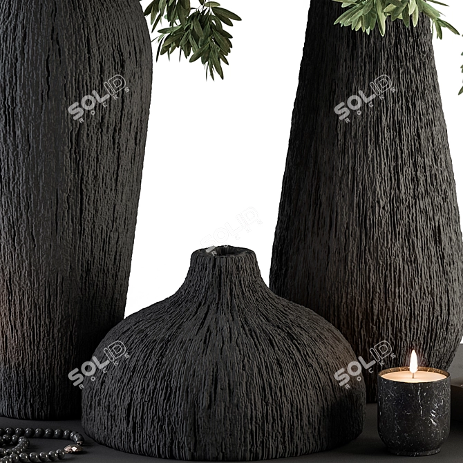 Green & Black Vase Set 3D model image 3