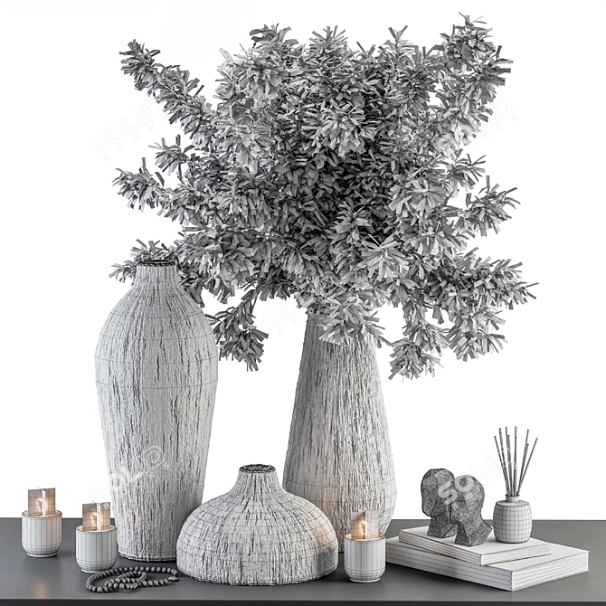 Green & Black Vase Set 3D model image 5