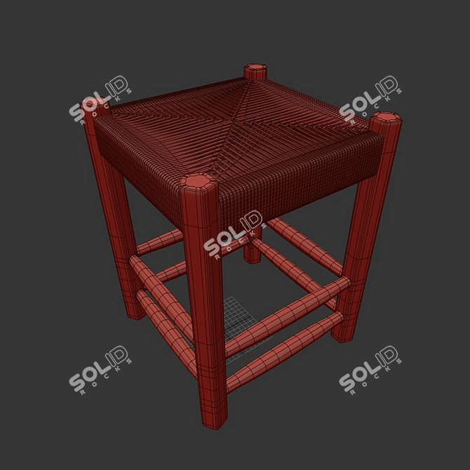 ZARAHOME Jute Wicker Wooden Stool 3D model image 3