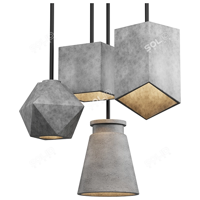 Modern Concrete Pendant Lamps 3D model image 3