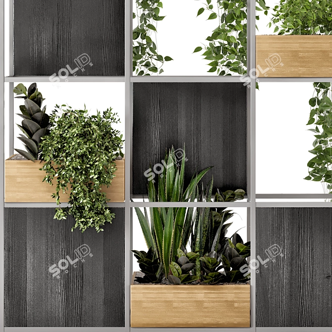 Natural Beauty: Wooden Pot Indoor Plants 3D model image 4