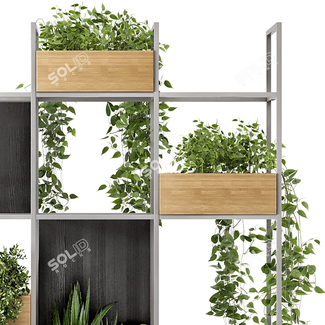 Natural Beauty: Wooden Pot Indoor Plants 3D model image 6