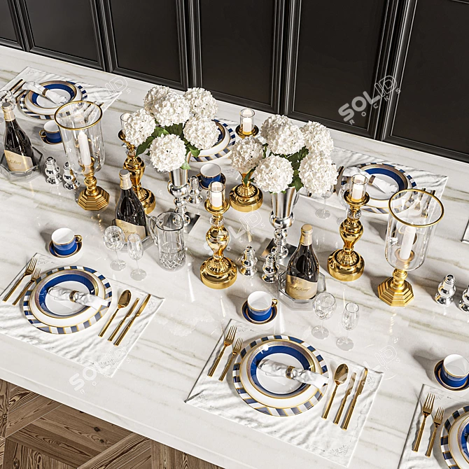 Elegant Dinner Table Set 3D model image 2