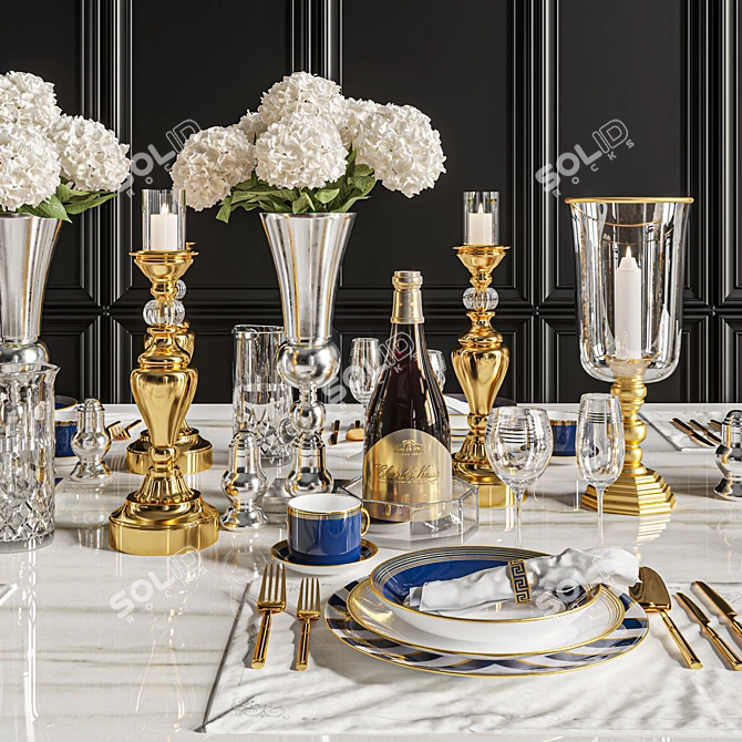 Elegant Dinner Table Set 3D model image 4