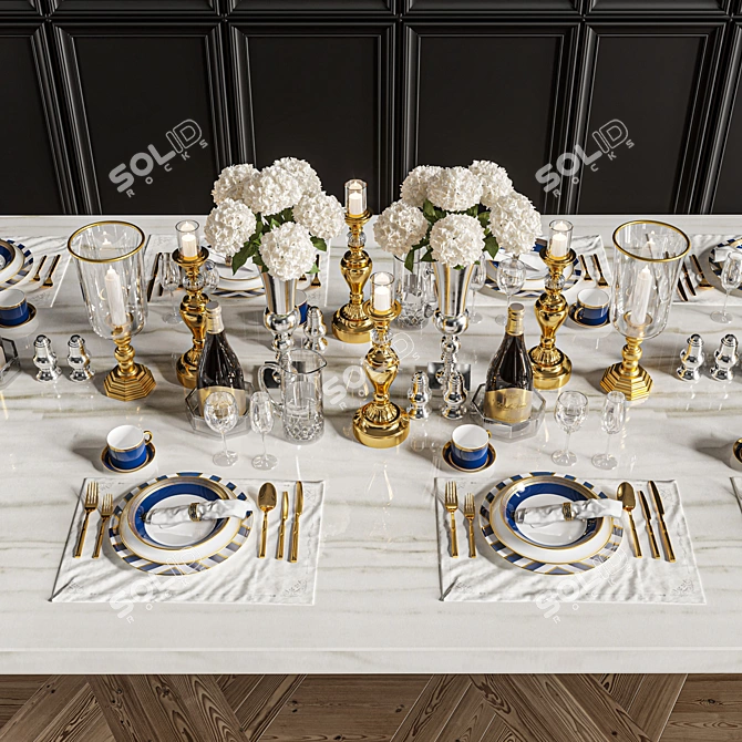 Elegant Dinner Table Set 3D model image 5