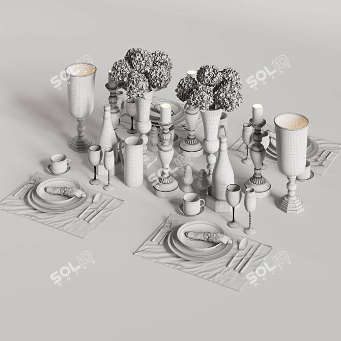 Elegant Dinner Table Set 3D model image 6