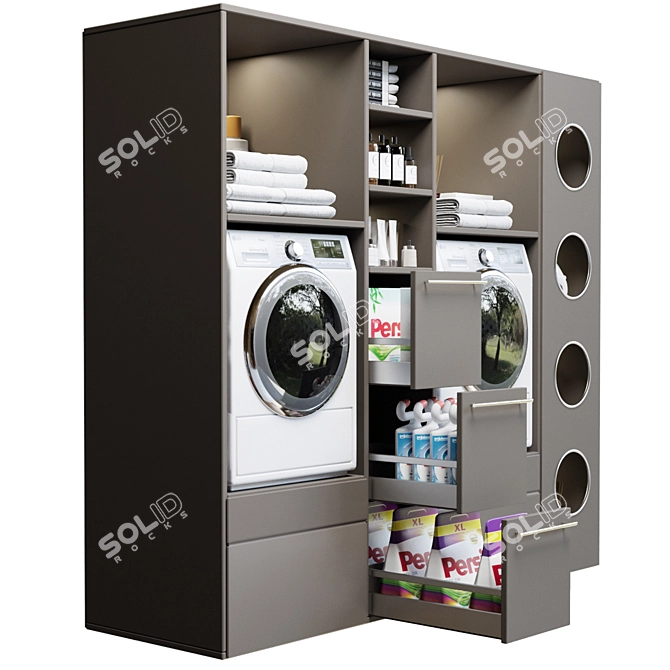 Laundry Room Bundle: Washer, Cosmetics, Wardrobe, Towel 3D model image 2