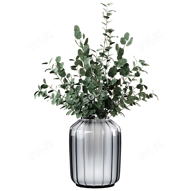 Elegant Eucalyptus Bouquet with Glass Vase 3D model image 2
