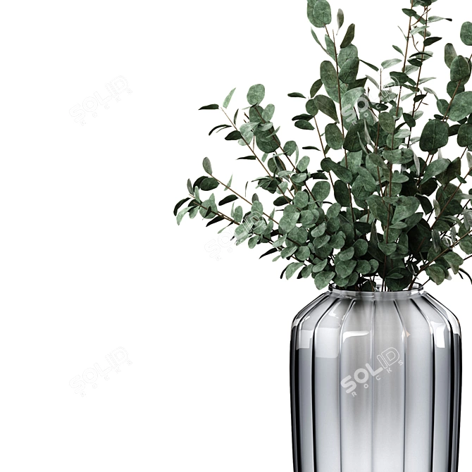 Elegant Eucalyptus Bouquet with Glass Vase 3D model image 3