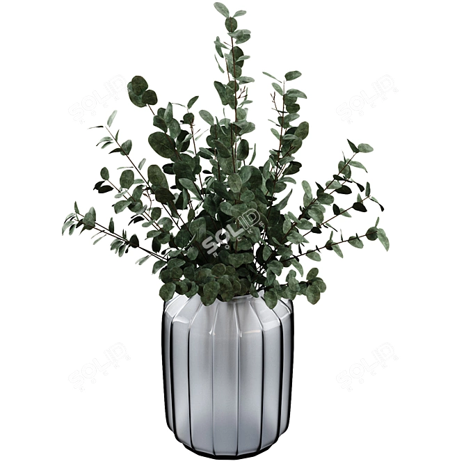 Elegant Eucalyptus Bouquet with Glass Vase 3D model image 4