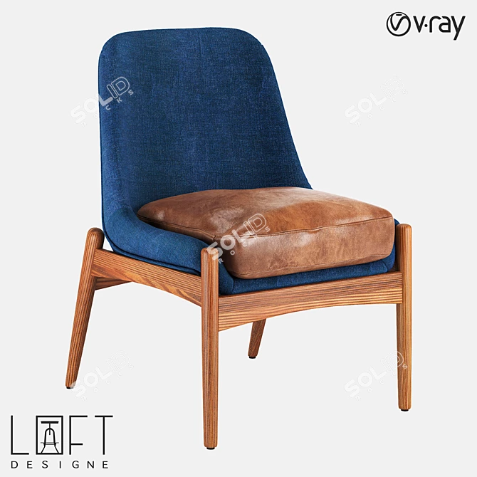 Elegant Wood and Fabric Armchair 3D model image 1