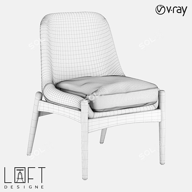 Elegant Wood and Fabric Armchair 3D model image 2