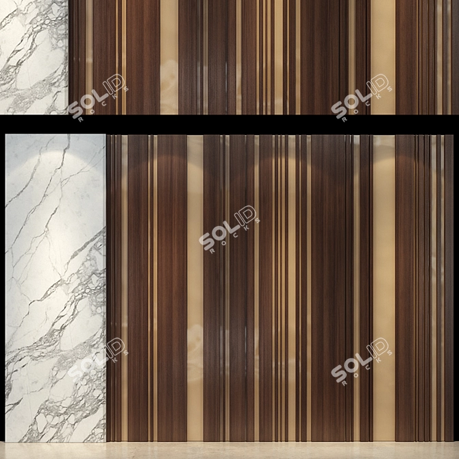 Elegant Wood & Gold Metal Wall Panel 3D model image 1