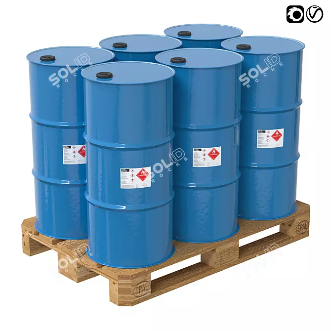 Metal Barrels on Wooden Pallet 3D model image 1