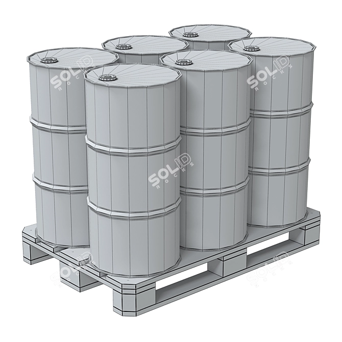 Metal Barrels on Wooden Pallet 3D model image 2