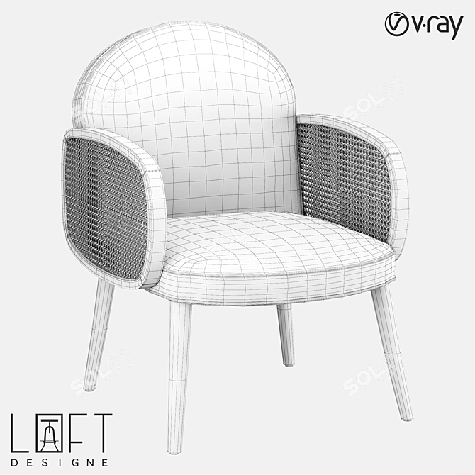 LoftDesigne Armchair: Stylish Wood, Fabric, and Rattan Blend 3D model image 2