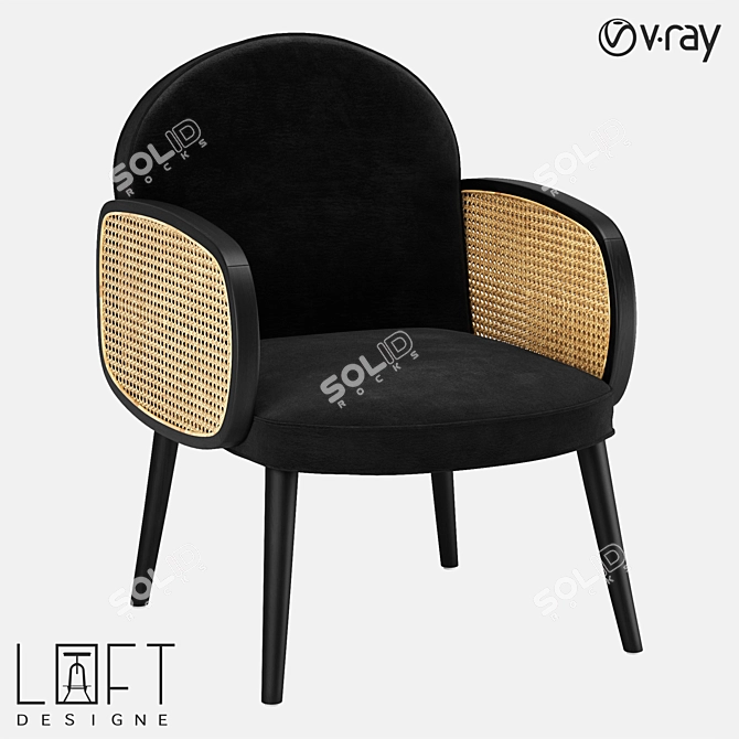 LoftDesigne Armchair 36156: Wood, Fabric, and Rattan 3D model image 1