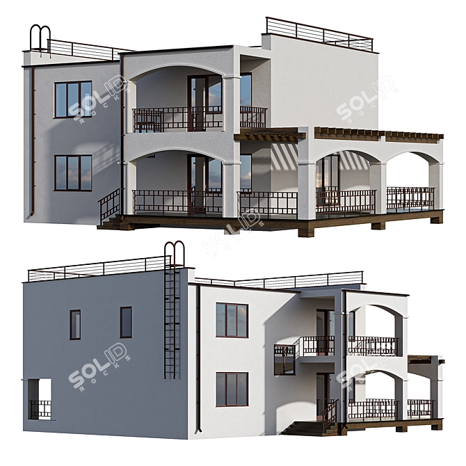 Mediterranean Dreams: Modern 2-Storey Beach Villa 3D model image 1