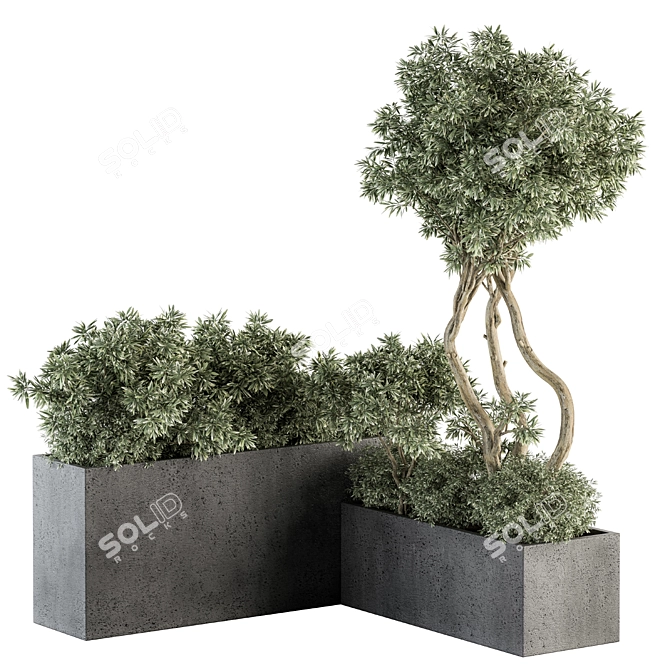 Black Outdoor Plant Box Set 3D model image 1