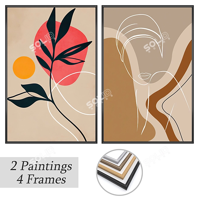 2-Piece Paintings Set with Multiple Frame Options 3D model image 1