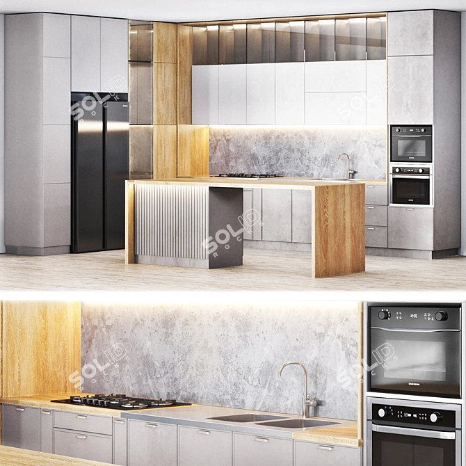 Sleek Kitchen02 - Modern, Spacious Design 3D model image 1