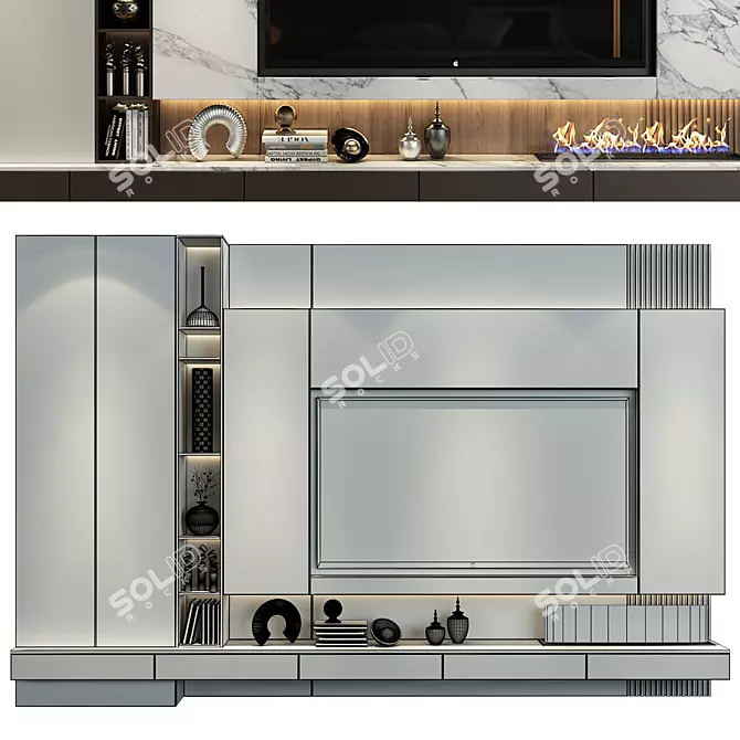 Contemporary TV Shelf: Living Room Wall Decor 3D model image 2