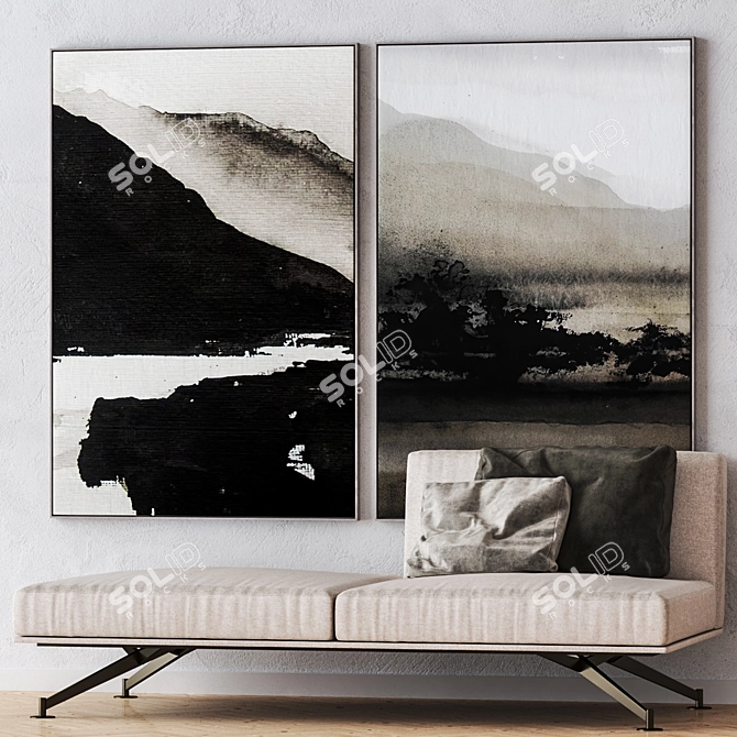 Elegant Set of Large Wall Paintings 3D model image 2