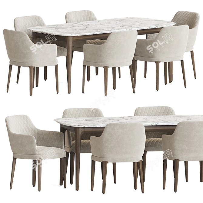 Zak Marble Velvet Dining Set 3D model image 1