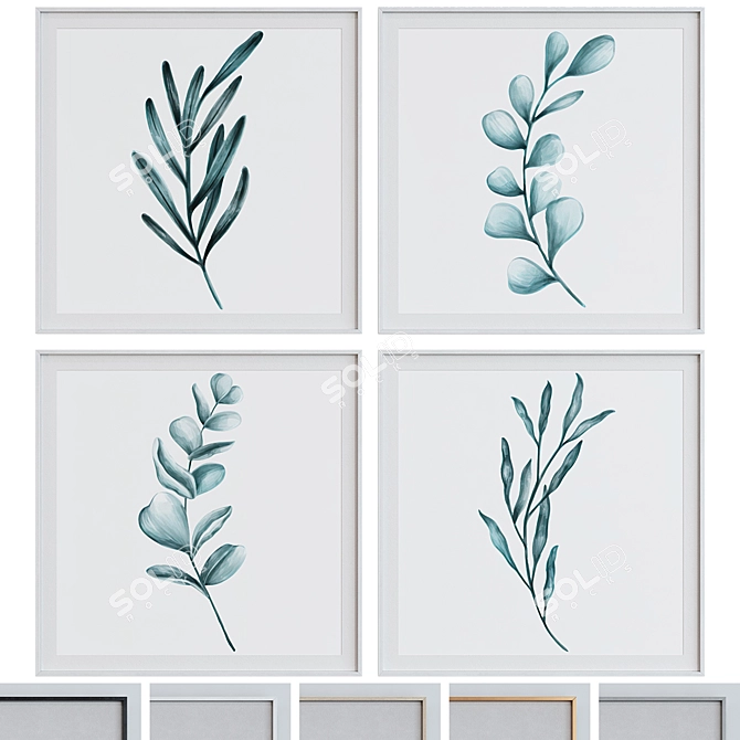 Modern Plant-themed Square Picture Frame Set 3D model image 1