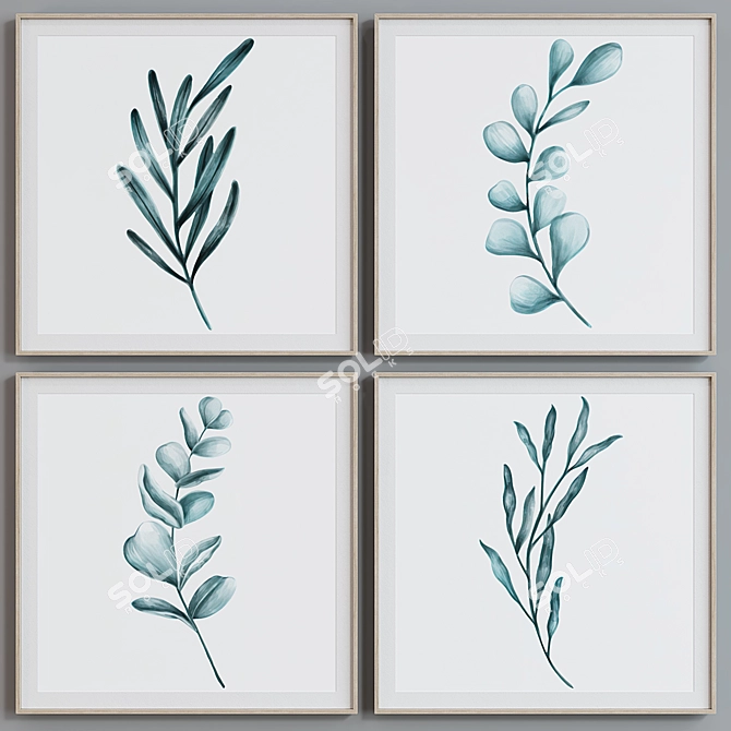 Modern Plant-themed Square Picture Frame Set 3D model image 4