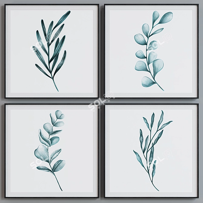 Modern Plant-themed Square Picture Frame Set 3D model image 5