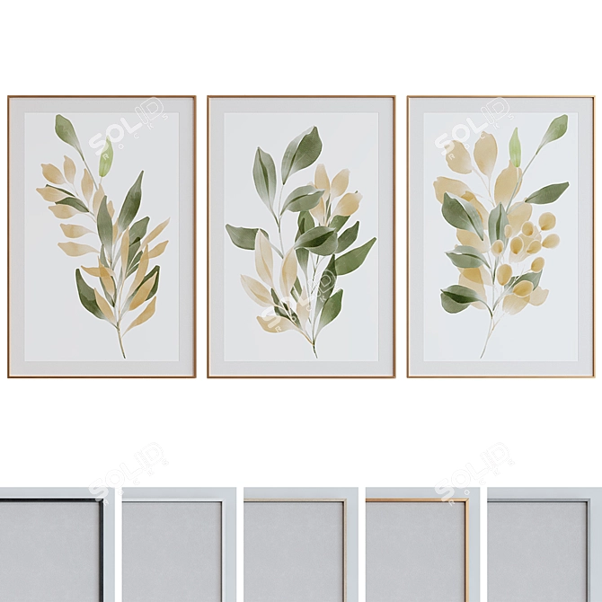 Modern Plant Branch Picture Frame Set 3D model image 1