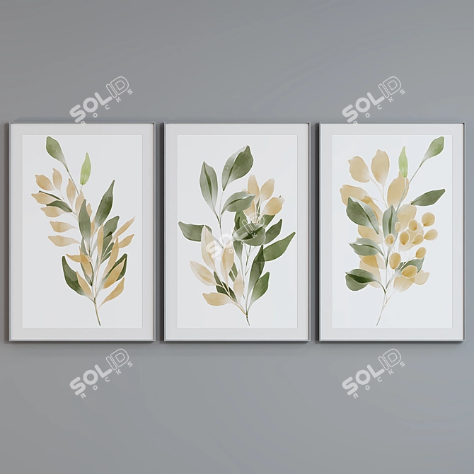 Modern Plant Branch Picture Frame Set 3D model image 3