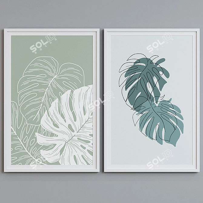 Modern Leafy Picture Frame Set 3D model image 3