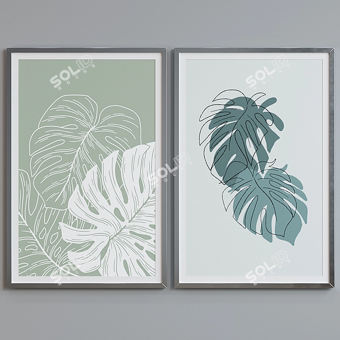 Modern Leafy Picture Frame Set 3D model image 4